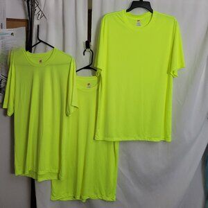 Hanes Cool-Dri Shirts Men's Large LOT of 3 Safety Yellow work shirt BUNDLE